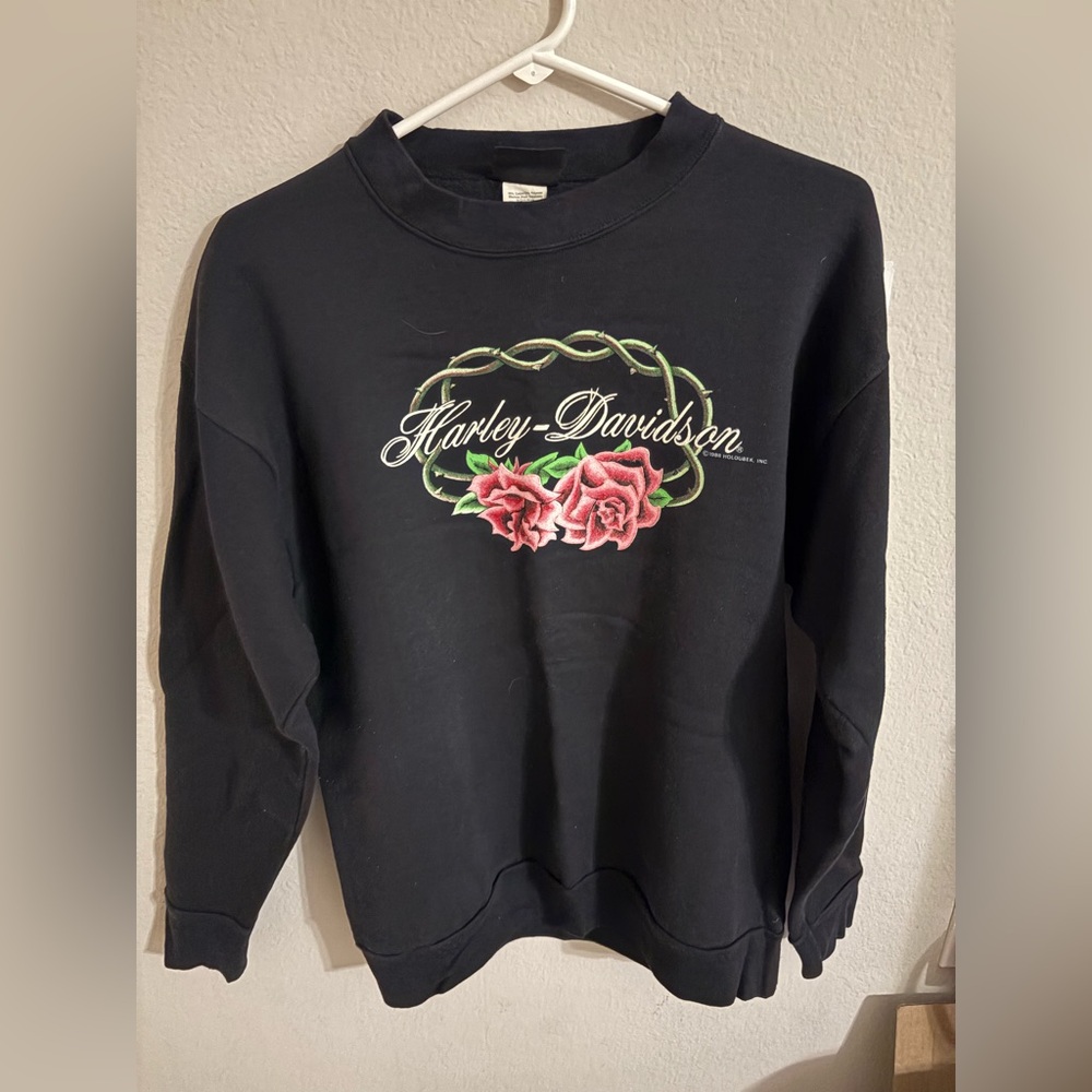 Vintage Harley Davidson crew neck large black Alaska roses